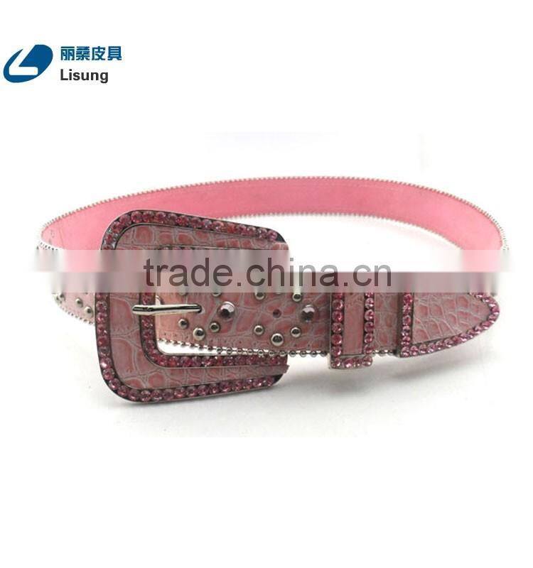 Western Cowgirl Pink Crocodile Leather Rhinestone Diamond Studded Chain Belt