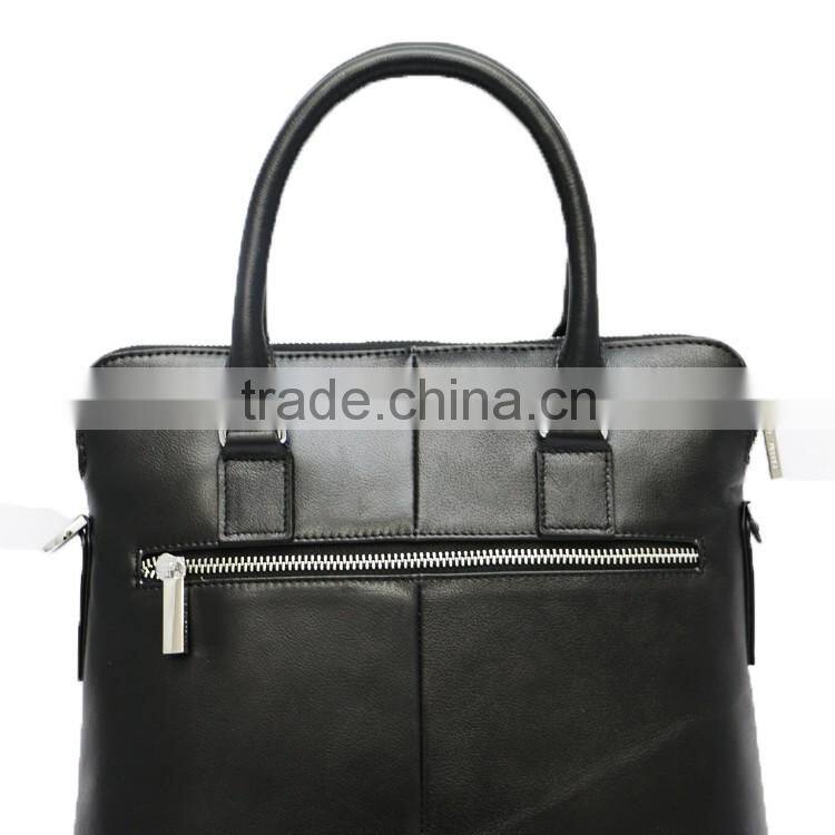 Special design men's black first layer lambskin leather multifunctional zipper briefcase