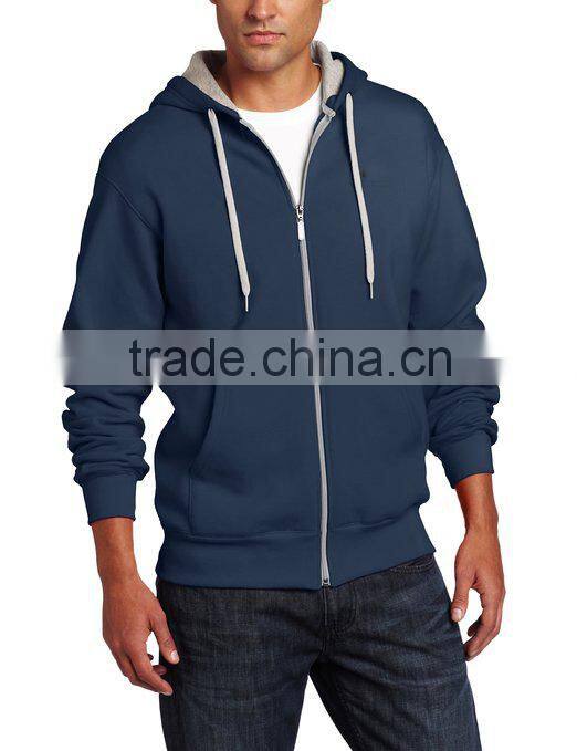 100% cotton french terry navy blue mens hoodie