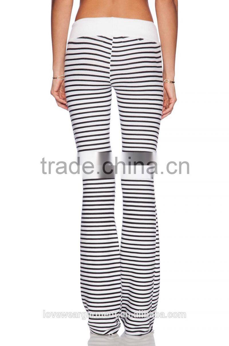 Womens white black striped bell bottom pants in wholesale