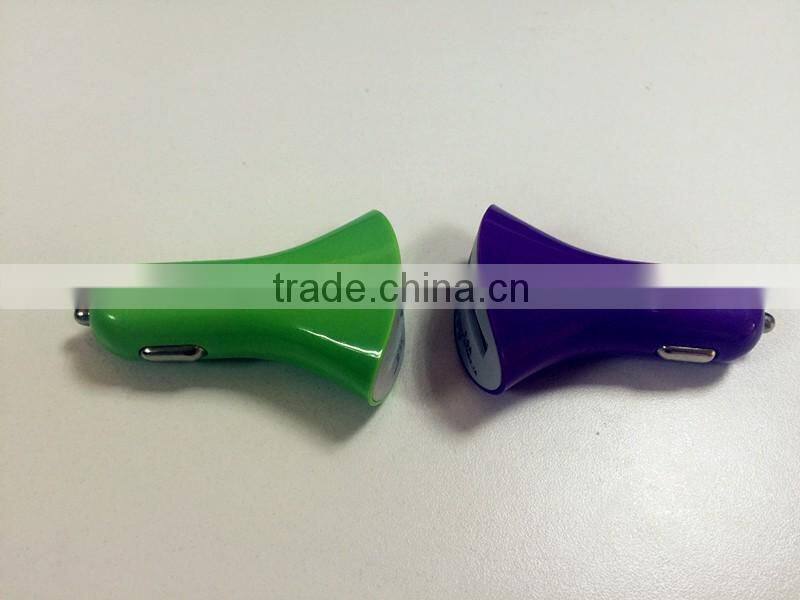 2.1A colorful Double USB trumpet car charger for cell phones manufacturers,supplliers