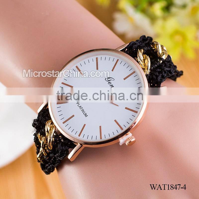 Women New Classic Geneva Ethnic Braided Analog Quartz Chain Bracelet Wrist Watch
