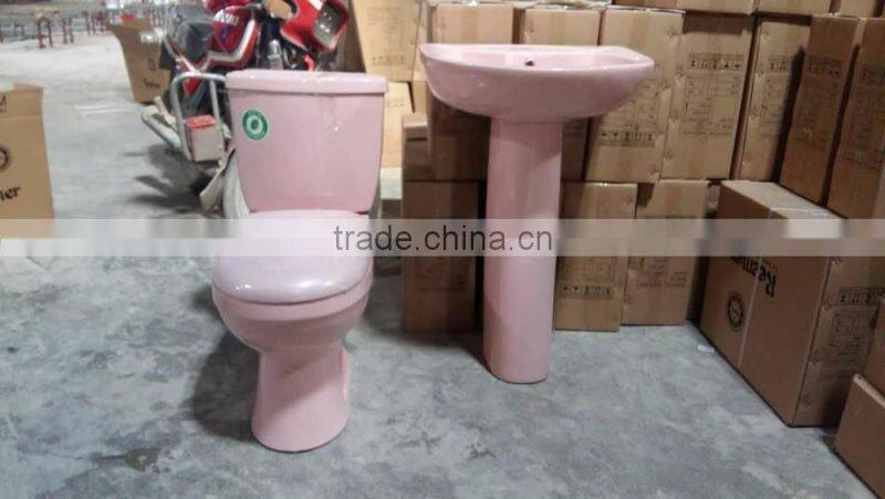 bathroom wc toilet bowl two piece toilets ceramic washdown Strap Ptrap toilet with basin colorful toilet Sri Lanka market Y805