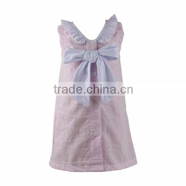 2016 Kaiyo Wholesale children lace ruffle dress decorate with bowknot oem service princess seersucker dress home dress