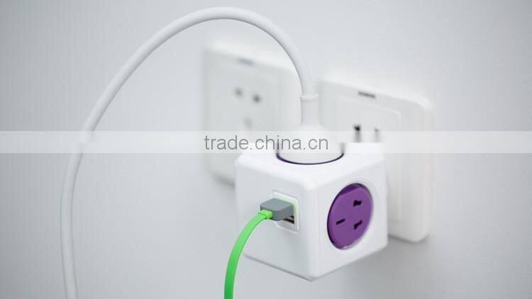 4 outlets Powercube adapter extension 3m cable with socket UK plug
