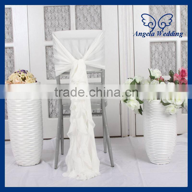 CH099C Wholesale for sale fancy curly willow white and blush pink chiffon ruffled wedding chair cover