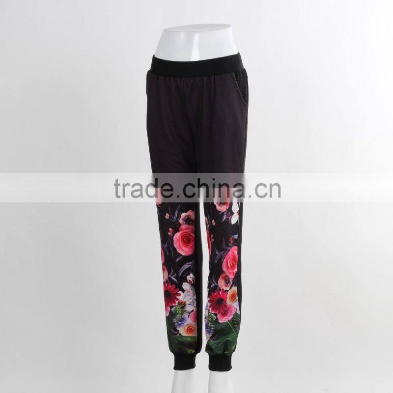 F5W30178 Ladies Contrast Panel Flower Print Jogger Pants