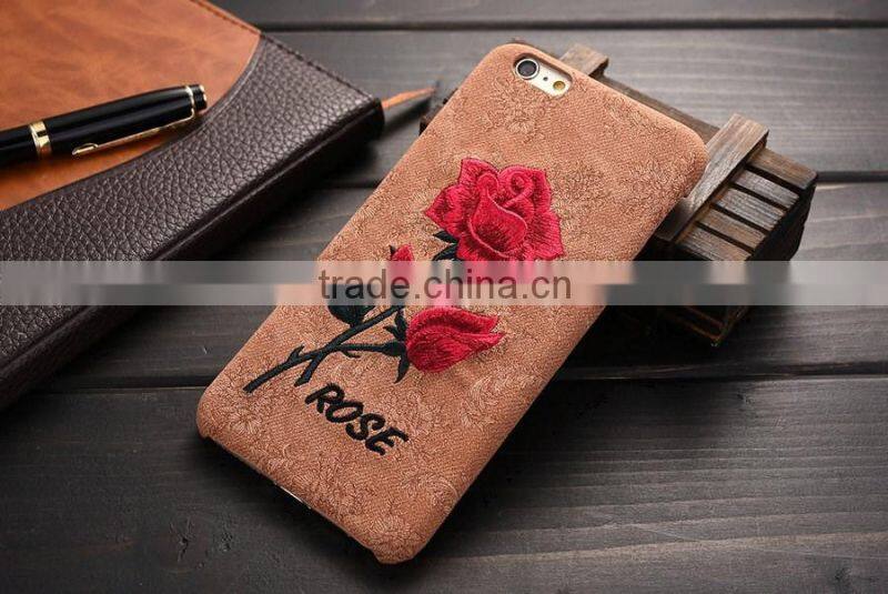New Arrival Fashion Embroidery Rose Hard Cover Case for iPhone6 6s 6Plus 6sPlus Samsung Galass S6Edge Plus Cover