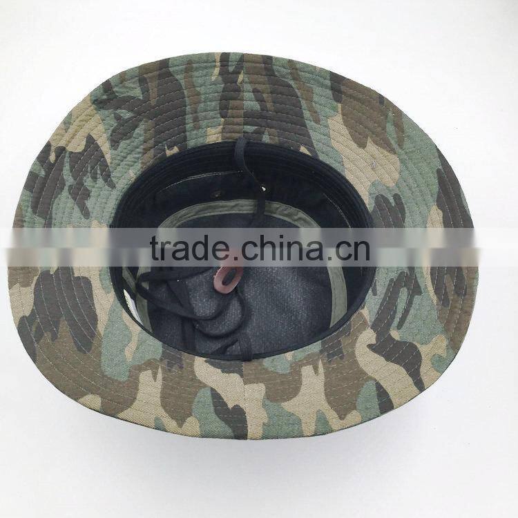 Custom design outdoor fisherman safari camo bucket hat with string
