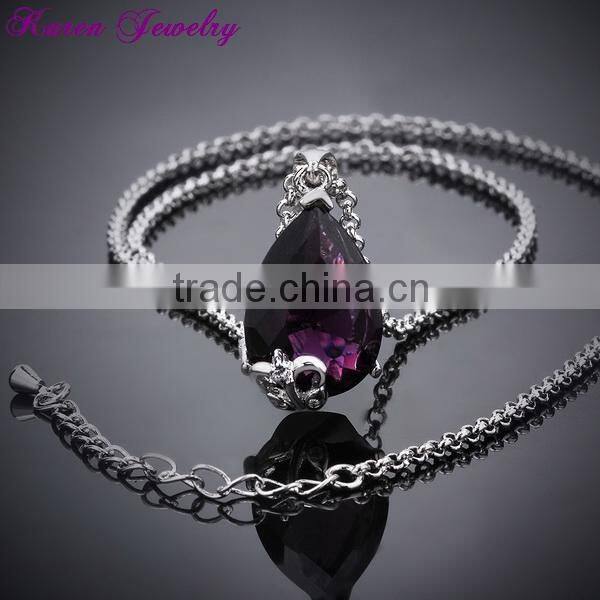 New Amethyst Purple Crystal Zircon Platinum Plated Pendant Necklace Collar Choker Vintage Statement Necklace Women