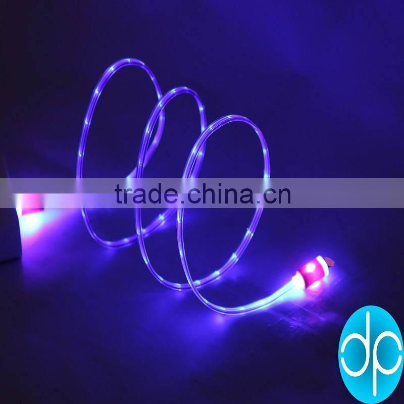 China wholesale crystal connector embedded led flash light usb charging cable for mobile phone android