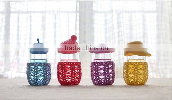 Creativity fashion Transparent double walled glass tumbler Personalized silicone lid