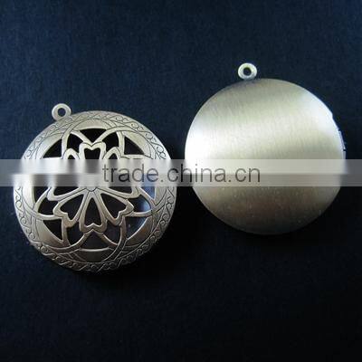 33MM vintage bronze antiqued flower engraved round photo locket pendants DIY supplies 1111045