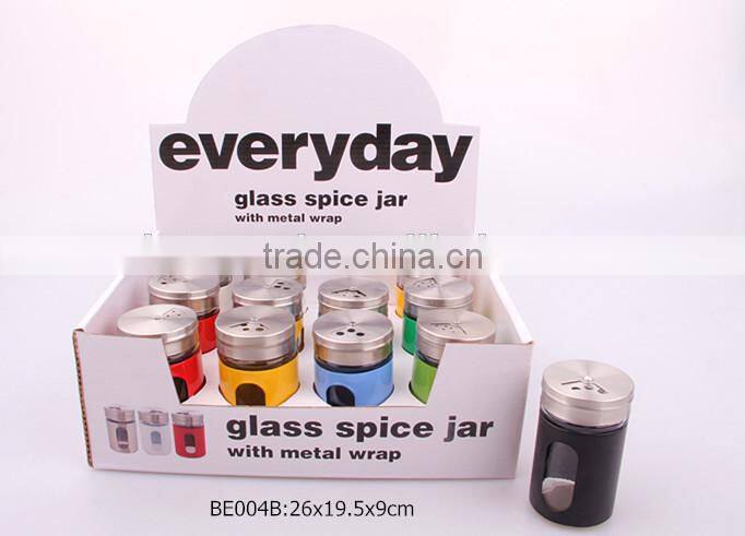 glass spice jar with metal coating in a display box
