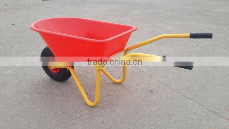 Red plastic kids wheelbarrow with wooden handle WB0603