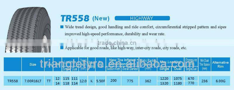 Triangle Truck Tires 7.00R16LT-12PR TR558 alibaba tires