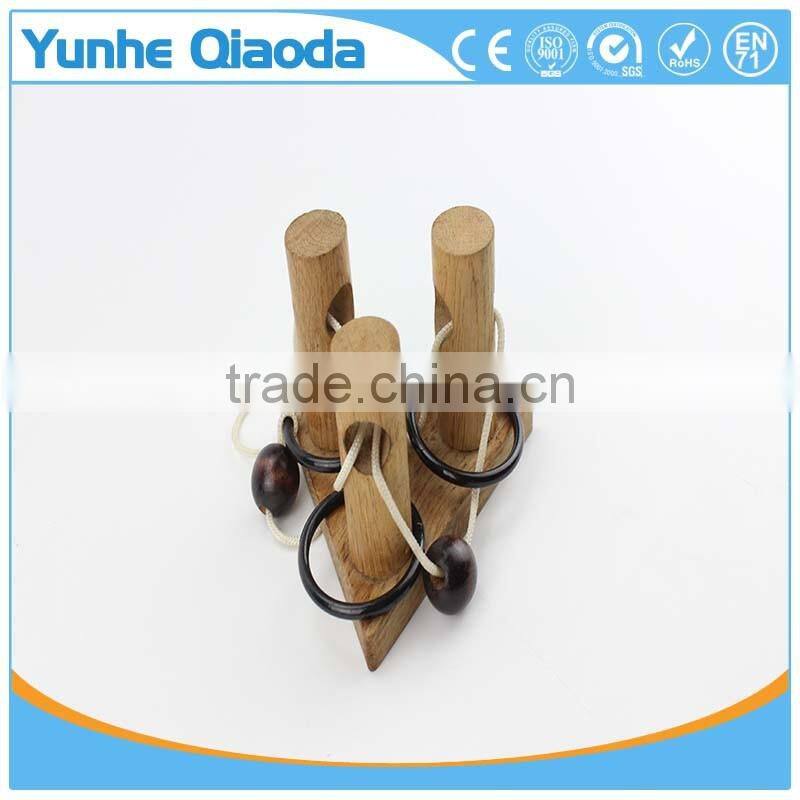 Triple Post Trouble string puzzle KINGOU 4 Pack Classical Wooden Puzzle Set Solution Rope Central Brain Teaser for Adults Game