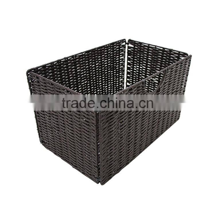 Wholesales washable PE rattan handewoven folding plastic basket used for hotel laundry storage