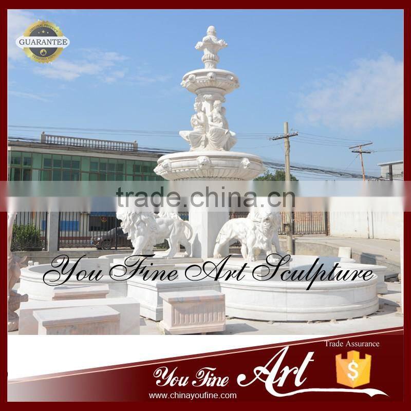 Hand Carved Marble Lion Statue Garden Fountain