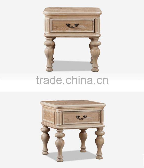 Original wood color solid wood hand carved four legs square side table with drawer