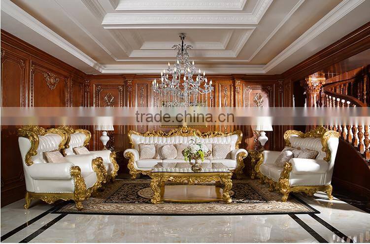 Luxury Classic Golden Antique Full Solid Wood Sofa Set, Wedding Sofa For Bride And Groom(MOQ=1 SET)