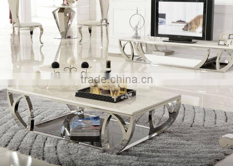 C380 2015 stainless steel modern coffee table marble top modern coffee table