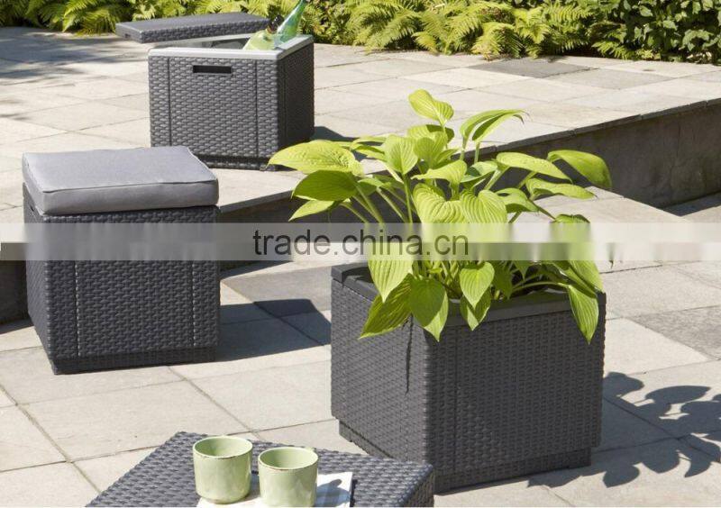2017 Trade assurance Most popular alum frame rattan Cube planter outdoor rattan plant holder