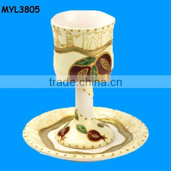 Jewish Shabbat ceramic tall candle stick set