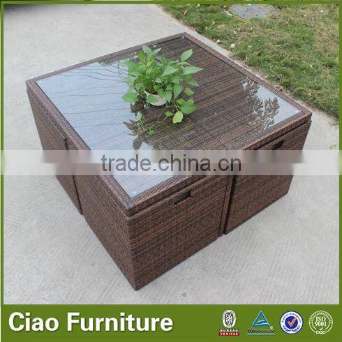 Garden outdoor furniture cube rattan terrace dining table set