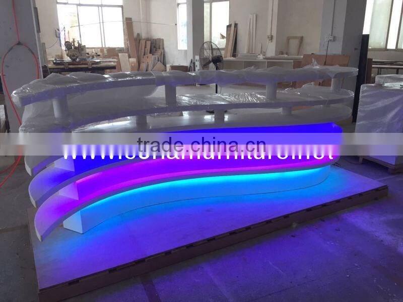 Modern design acrylic solid surface hi macs made colorful led lighted restaurant counter table
