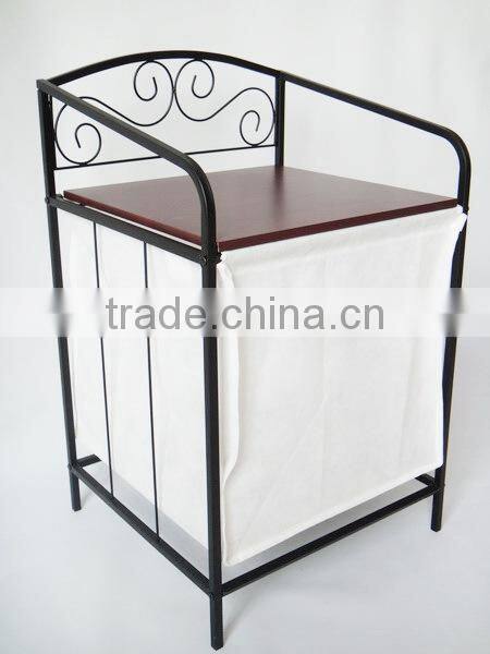 Metal and woonden Non-Woven Fabrics Laundry hamper With Canvas