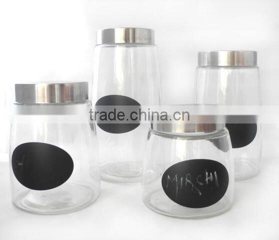 zibo fashion big bottom glass apothecary jars with the blackboard painted & metal lid