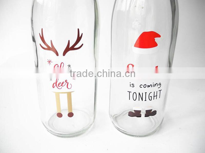 1 liter christmas printing vintage style glass clip top preserve bottles