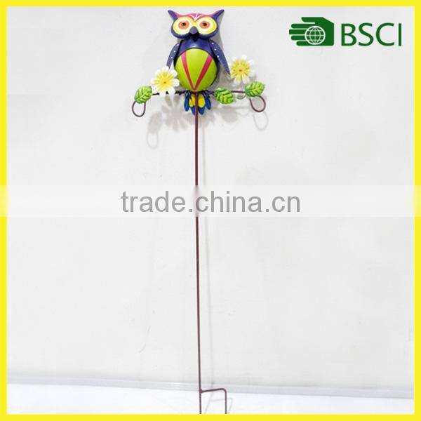 Cute metal garden stick with owl for garden ornament