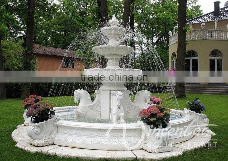 outdoor garden decoration stone carving marble horse water fountain