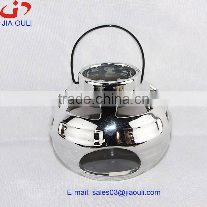 plating silver ceramic hollowed-out hurricane lamp home decoration, christmas lantern
