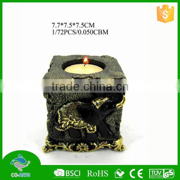 Cheap square resin candle holder carving indian elephant statues