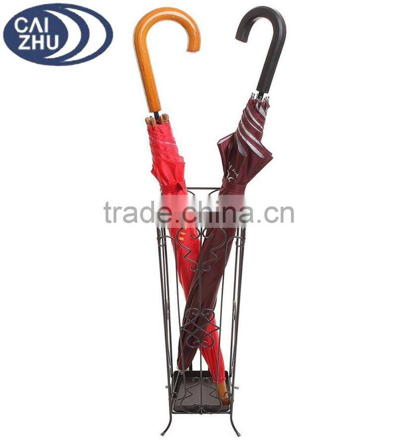 Brown Metal Scrollwork Design Entryway Umbrella Holder & Stand Drying Rack