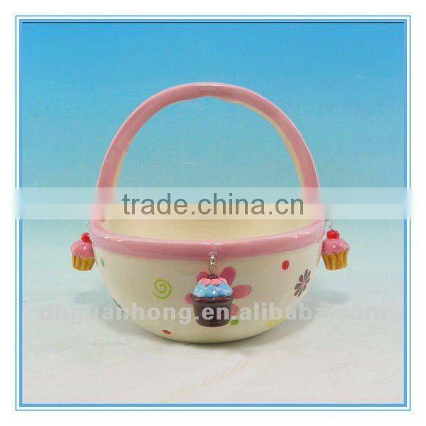 New design ceramic fruit basket of 4pendants with handle