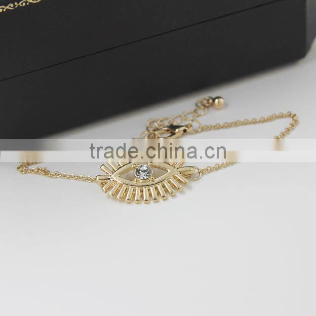 simple rhinestone evil eye charm gold chain bracelet
