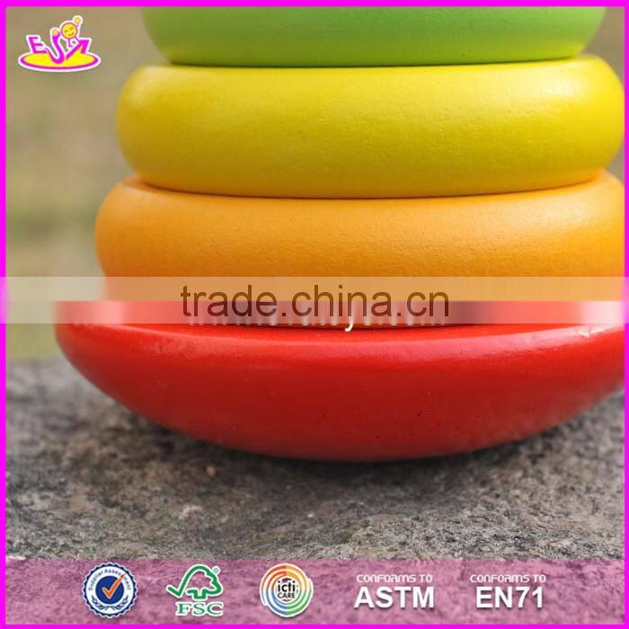 2017 new design colorful rainbow town kids wooden stacking rings toy W13D136