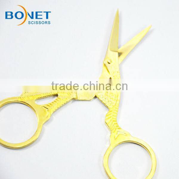SEM0001G CE Certificated 3-5/8" Professional fully S/S mini thread stork gold plated scissors