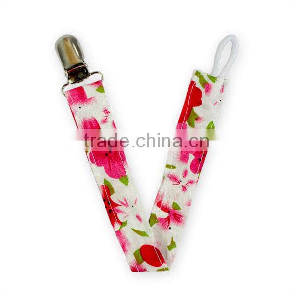 Hot Selling Pacifips Designer Baby Pacifier Clip With Ribbon Cotton Metal Baby Pacifier Clip