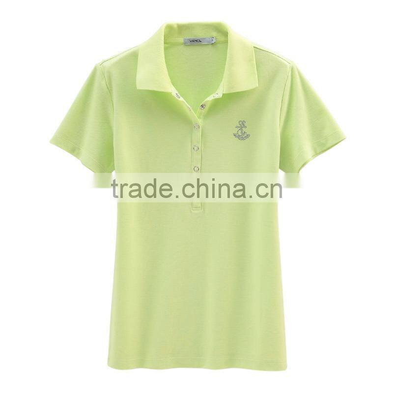 Plain color blank 6 button placket female cotton elastic pique polo shirts