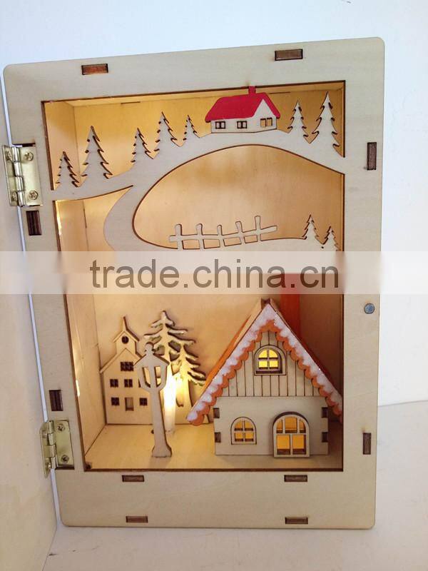 Christmas Laser Wooden Engraving Book LED Box Gift