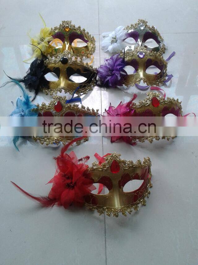 party mask with Flowers and feathers decoration accessory