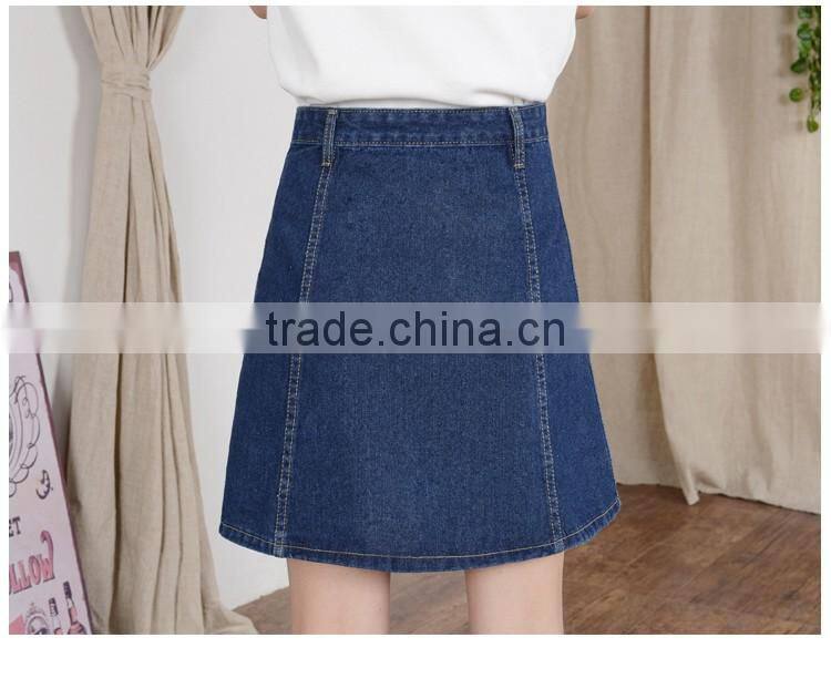 Custome 2016 new arrival denim skirts womens pencil jeans front button skirt for women plus size