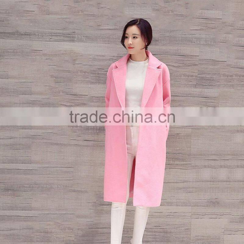 New products wollen fabric plain color ladies fancy long coat