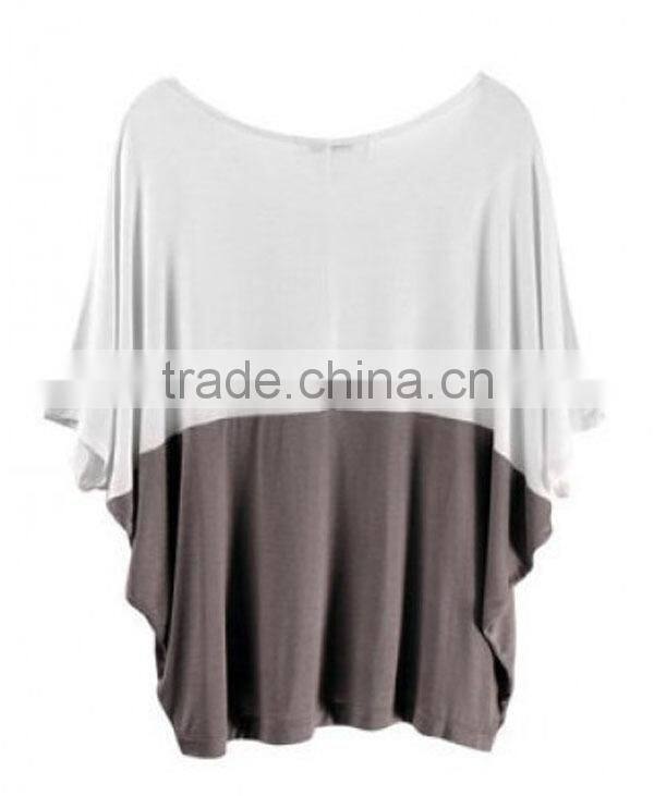 2014 Top fahsion plain colour round collar ladies tops and blouses with batwing sleeve