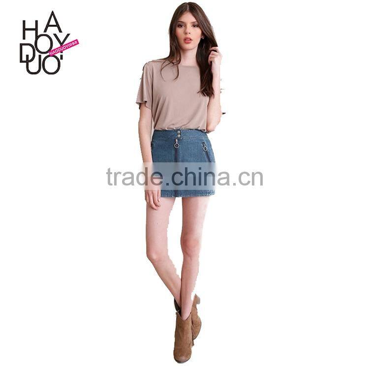 HAODUOYI Summer Women Skirts Casual Solid Blue Denim Female Mini Skirt Streetwear Ladies Zippers Brief Skirt for Wholesale